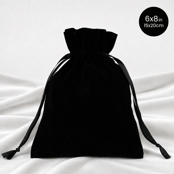 Black Velvet Drawstring Pouch – 6" × 8" (15 × 20 cm) - Pamusan.com