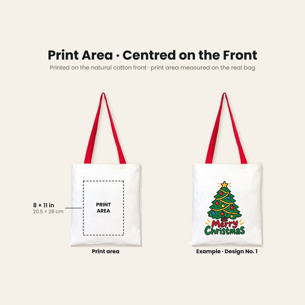 Große Weihnachtsbeutel aus Baumwolle – Taschen 35 × 40 cm mit roten, grünen oder senfgelben Henkeln, 9 Motive für Weihnachten & Neujahr 2027 - Pamusan.de