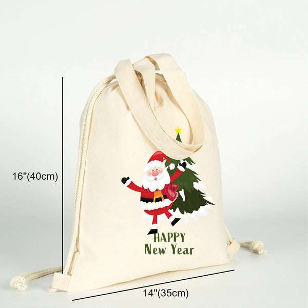 Turnbeutel Weihnachten Maße 40 cm × 35 cm mit Weihnachtsmann-Motiv Happy New Year – Pamusan.de