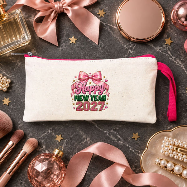 Federmäppchen Weihnachten – 9 Motive für Weihnachten & Neujahr 2027, Stoff-Federmäppchen mit farbigem Reißverschluss 21 × 10 cm – Baumwollgabardine - Pamusan.de