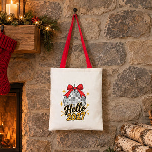 Große Weihnachtsbeutel aus Baumwolle – Taschen 35 × 40 cm mit roten, grünen oder senfgelben Henkeln, 9 Motive für Weihnachten & Neujahr 2027 - Pamusan.de