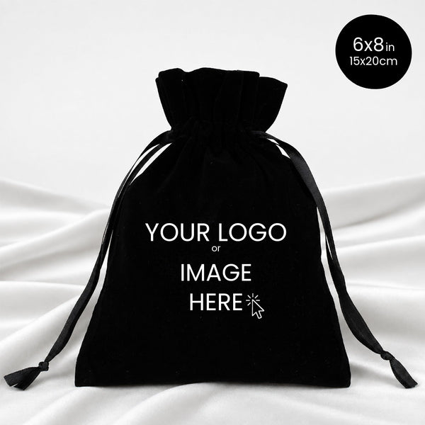 Personalized Black Velvet Drawstring Pouch – 6" × 8" (15 × 20 cm) - Pamusan.com