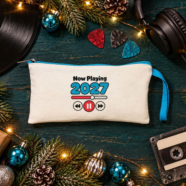 Federmäppchen Weihnachten – 9 Motive für Weihnachten & Neujahr 2027, Stoff-Federmäppchen mit farbigem Reißverschluss 21 × 10 cm – Baumwollgabardine - Pamusan.de