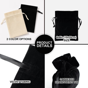 Black Velvet Drawstring Pouch – 6" × 8" (15 × 20 cm) - Pamusan.com