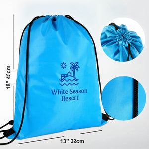 Custom turquoise drawstring backpack with printed logo, 13×18 in (32×45 cm) - Pamusan.com