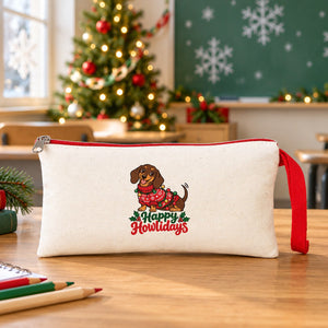 Federmäppchen Weihnachten – 9 Motive für Weihnachten & Neujahr 2027, Stoff-Federmäppchen mit farbigem Reißverschluss 21 × 10 cm – Baumwollgabardine - Pamusan.de
