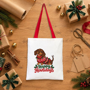 Große Weihnachtsbeutel aus Baumwolle – Taschen 35 × 40 cm mit roten, grünen oder senfgelben Henkeln, 9 Motive für Weihnachten & Neujahr 2027 - Pamusan.de