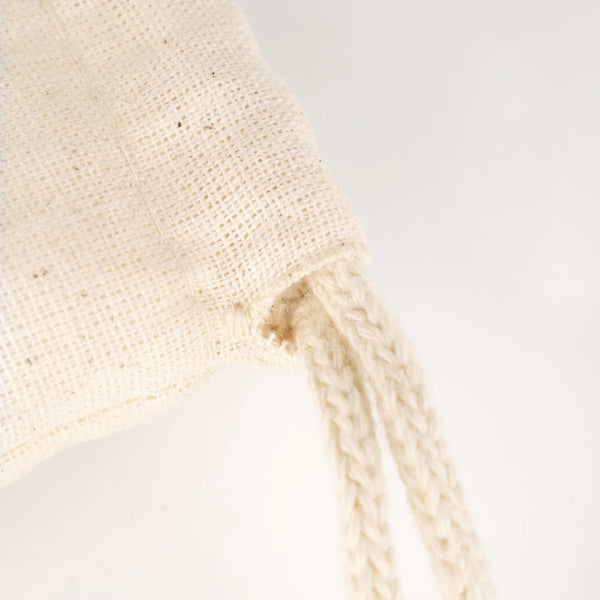 Set of natural raw cotton muslin drawstring pouches 4"x8" for events