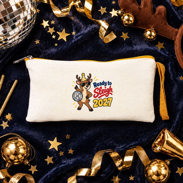 Federmäppchen Weihnachten – 9 Motive für Weihnachten & Neujahr 2027, Stoff-Federmäppchen mit farbigem Reißverschluss 21 × 10 cm – Baumwollgabardine - Pamusan.de