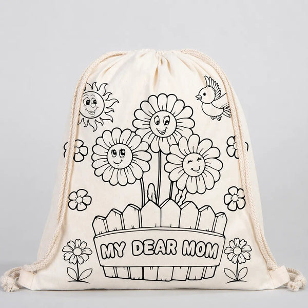 25 Pcs Paintable Cotton Tote Bag Set with Fabric Markers – Mother's Day Kids Coloring Activity Kit - Pamusan.com