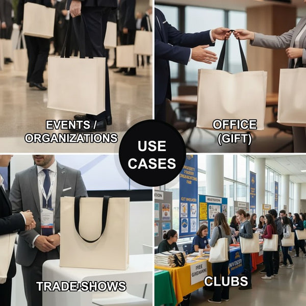 Canvas tote bag use cases: shopping, grocery, beach and gifting