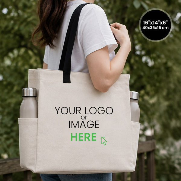 Bedruckte Baumwolltasche 40 x 35 x 15 cm mit Ihrem Logo oder Motiv auf der Vorderseite