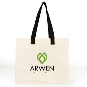Beispieldruck eines Kunden: ARWEN HOTEL auf der bedruckten Baumwolltasche 40 x 35 x 15 cm