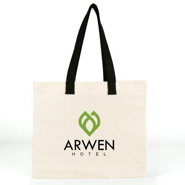 Beispieldruck eines Kunden: ARWEN HOTEL auf der bedruckten Baumwolltasche 40 x 35 x 15 cm