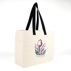 Beispieldruck eines Kunden: INTERNATIONAL YOGA DAY auf der Baumwolltasche 40 x 35 x 15 cm
