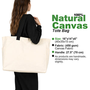 Datenblatt der Baumwolltasche aus 100 % Baumwolle: 40 x 35 x 15 cm, Gabardine 450 g/m², 70 cm Henkel