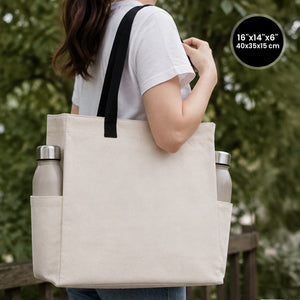 Unbedruckte Baumwolltasche 40 x 35 x 15 cm aus Naturbaumwolle mit schwarzen Webhenkeln und Seitentaschen