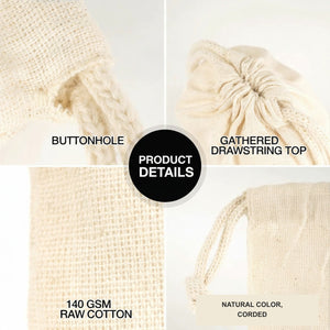 Natural raw cotton muslin favor bag 4"x8" with drawstring cinch top