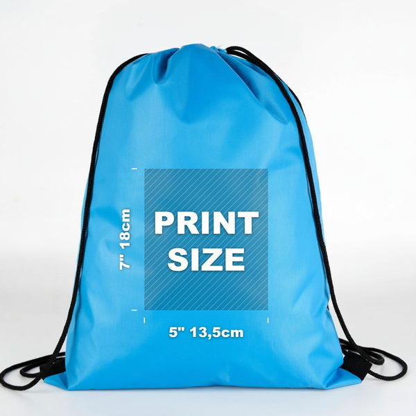 Turquoise drawstring backpack print size area 7×5 in (18×13.5 cm) - Pamusan.com