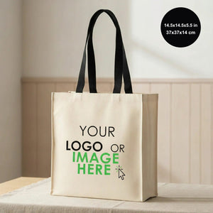 Custom printed large canvas tote bag, your logo or image here, 14.5x14.5x5.5 in (37x37x14 cm)