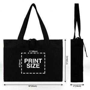 Individuelle schwarze Leinwand‑Tragetasche Druckfläche 11 × 8 in (28 × 20 cm) – Pamusan.de