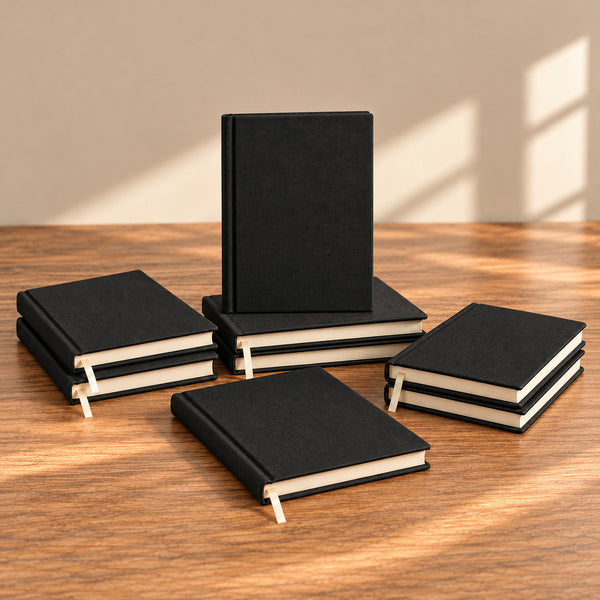 Stack of blank black canvas notebooks for bulk orders | Pamusan.com
