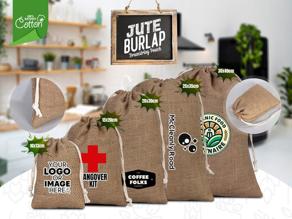 Burlap Drawstring Bags 6"W x 8"H (15 cm x 20 cm) - Custom Jute Bag - Pamusan.com