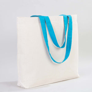 Canvas Beach Tote Bag with Blue Handles – 19" × 16" × 4" (48 × 41 × 10 cm) – 10 oz Cotton - Pamusan.com