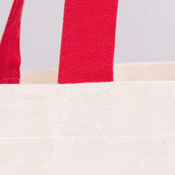 Canvas Beach Tote Bag with Red Handles – 19" × 16" × 4" (48 × 41 × 10 cm) – 10 oz Cotton - Pamusan.com