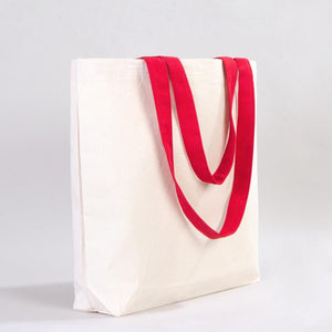 Canvas Beach Tote Bag with Red Handles – 19" × 16" × 4" (48 × 41 × 10 cm) – 10 oz Cotton - Pamusan.com
