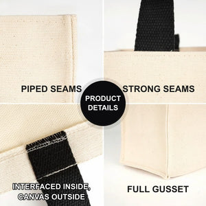 Natural canvas tote bag product details and dimensions