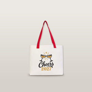 Canvas-Tasche Weihnachten mit Strickhenkeln – 9 Motive Happy New Year 2027, Tragetasche 45 × 35 × 8 cm in Beige, Rot oder Schwarz – 320 g/m² - Pamusan.de