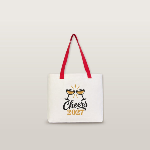 Canvas-Tasche Weihnachten mit Strickhenkeln – 9 Motive Happy New Year 2027, Tragetasche 45 × 35 × 8 cm in Beige, Rot oder Schwarz – 320 g/m² - Pamusan.de