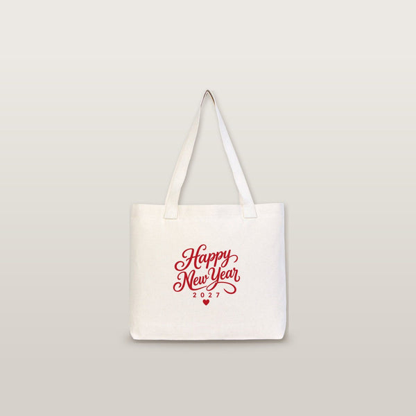 Canvas-Tasche Weihnachten mit Strickhenkeln – 9 Motive Happy New Year 2027, Tragetasche 45 × 35 × 8 cm in Beige, Rot oder Schwarz – 320 g/m² - Pamusan.de