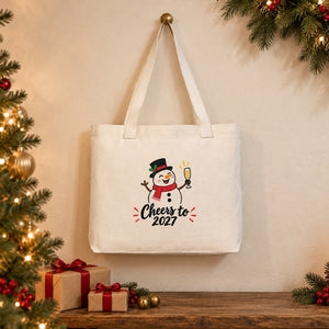 Canvas-Tasche Weihnachten mit Strickhenkeln – 9 Motive Happy New Year 2027, Tragetasche 45 × 35 × 8 cm in Beige, Rot oder Schwarz – 320 g/m² - Pamusan.de
