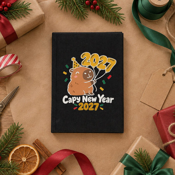 Notizbuch Weihnachten – A5 Canvas-Notizbuch 14 × 20 cm, 9 Motive für Weihnachten & Neujahr 2027, Einband Natur oder Schwarz, 160 blanko Seiten - Pamusan.de