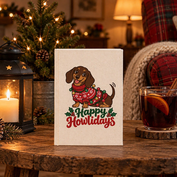 Notizbuch Weihnachten – A5 Canvas-Notizbuch 14 × 20 cm, 9 Motive für Weihnachten & Neujahr 2027, Einband Natur oder Schwarz, 160 blanko Seiten - Pamusan.de
