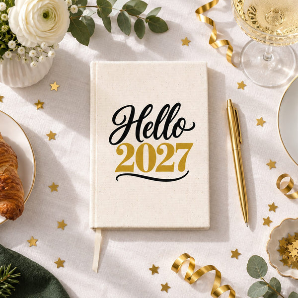 Notizbuch Weihnachten – A5 Canvas-Notizbuch 14 × 20 cm, 9 Motive für Weihnachten & Neujahr 2027, Einband Natur oder Schwarz, 160 blanko Seiten - Pamusan.de