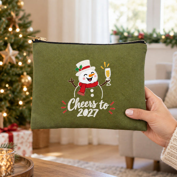 Weihnachts-Kosmetiktasche – 9 Motive für Weihnachten & Neujahr 2027, Clutch mit Reißverschluss 21 × 15 cm – Baumwollgabardine - Pamusan.de