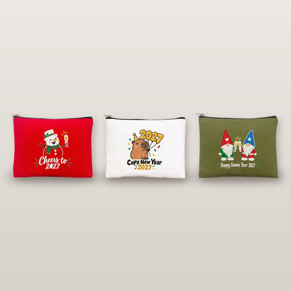 Weihnachts-Kosmetiktasche – 9 Motive für Weihnachten & Neujahr 2027, Clutch mit Reißverschluss 21 × 15 cm – Baumwollgabardine - Pamusan.de