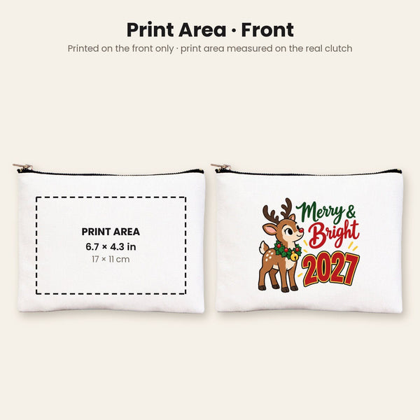 Weihnachts-Kosmetiktasche – 9 Motive für Weihnachten & Neujahr 2027, Clutch mit Reißverschluss 21 × 15 cm – Baumwollgabardine - Pamusan.de