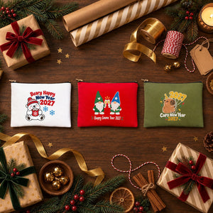 Weihnachts-Kosmetiktasche – 9 Motive für Weihnachten & Neujahr 2027, Clutch mit Reißverschluss 21 × 15 cm – Baumwollgabardine - Pamusan.de