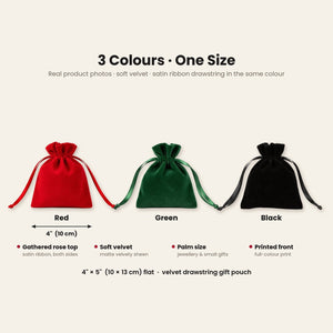 Christmas Party Favors – Velvet Gift Bags 4" × 5" (10 × 13 cm) with Rose Top Drawstring, Red, Green or Black, 9 Holiday & New Year 2027 Designs - Pamusan.com