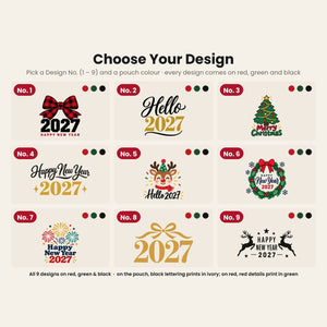 Christmas Party Favors – Velvet Gift Bags 4" × 5" (10 × 13 cm) with Rose Top Drawstring, Red, Green or Black, 9 Holiday & New Year 2027 Designs - Pamusan.com