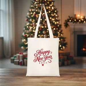 Weihnachtstasche aus Baumwolle – Tragetaschen 35 × 40 cm in Natur, Rot oder Schwarz, 9 Motive für Weihnachten & Neujahr 2027 – Baumwollgabardine - Pamusan.de