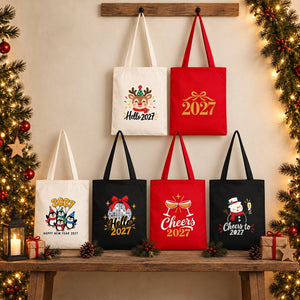 Weihnachtstasche aus Baumwolle – Tragetaschen 35 × 40 cm in Natur, Rot oder Schwarz, 9 Motive für Weihnachten & Neujahr 2027 – Baumwollgabardine - Pamusan.de