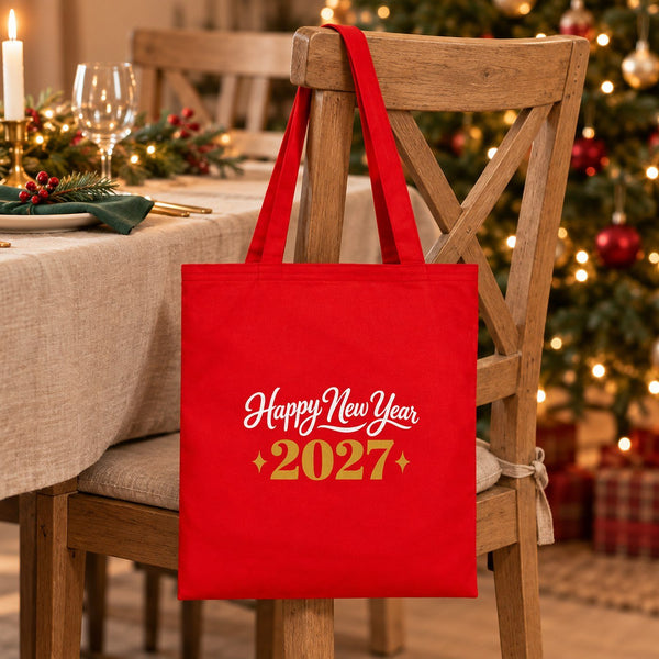 Weihnachtstasche aus Baumwolle – Tragetaschen 35 × 40 cm in Natur, Rot oder Schwarz, 9 Motive für Weihnachten & Neujahr 2027 – Baumwollgabardine - Pamusan.de