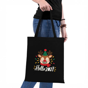 Weihnachtstasche aus Baumwolle – Tragetaschen 35 × 40 cm in Natur, Rot oder Schwarz, 9 Motive für Weihnachten & Neujahr 2027 – Baumwollgabardine - Pamusan.de