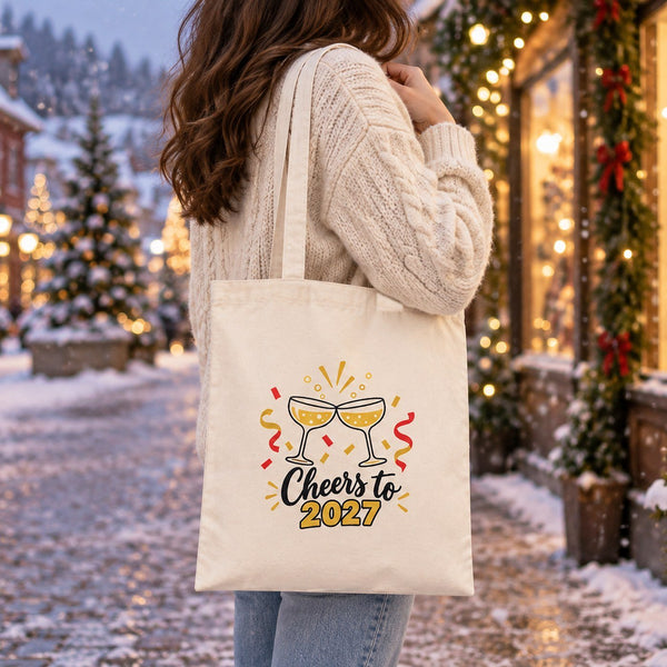 Weihnachtstasche aus Baumwolle – Tragetaschen 35 × 40 cm in Natur, Rot oder Schwarz, 9 Motive für Weihnachten & Neujahr 2027 – Baumwollgabardine - Pamusan.de