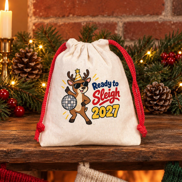 Christmas Treat Bags Bulk – Small Cotton Muslin Drawstring Gift Bags 4" × 5" (10 × 13 cm), Red, Green or Natural Cord, 9 Holiday & New Year 2027 Designs - Pamusan.com